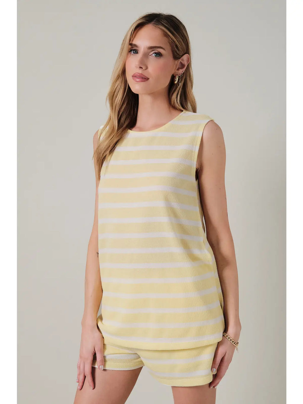 2PC Butter White Stripe Set