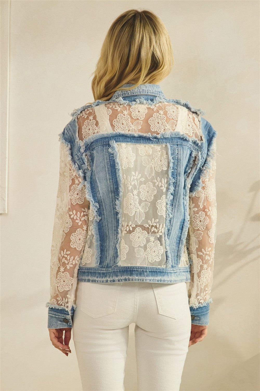 Denim Jacket With Floral Organza Inset