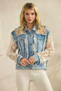 Denim Jacket With Floral Organza Inset